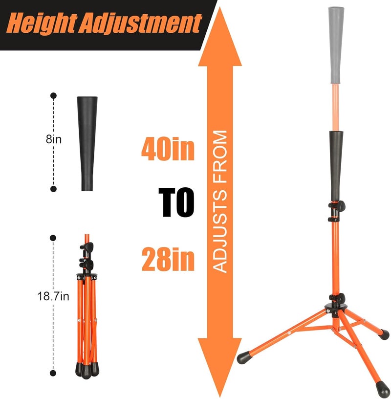 Storgem Baseball Tee,Portable Tripod Batting Tee,Softball Tee for Batting Practice,Hitting Tee Easy Adjustable Height,with Bag - Image 2